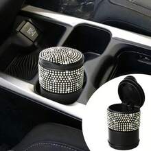 1pc Smokeless Car Ashtray, Shiny Diamond Car Ashtray, Charming Sparkling Crystal Car Ashtray With Lid, Portable For Office And Home, Fits All Car Models, Fashionable Creative Design Suitable For Women, Durable Plastic Car Ashtray - Various - View 2