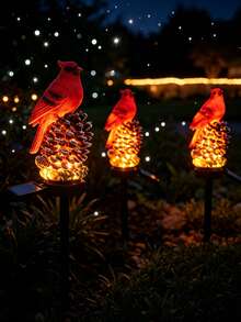 1pc Solar Red Cardinal Pinecone Ground Stake Light, Resin Animal Sculpture LED Lamp, Waterproof Landscape Decor Light For Yard Lawn Flower Bed Outdoor Garden Ornament - Multicolor - View 9