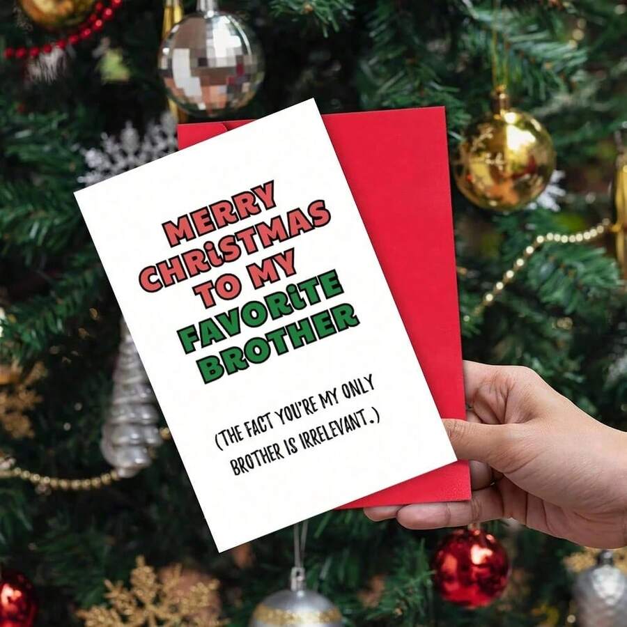 2pcs Fun Christmas Cards For Your Brother, Including A Card And Envelope, Perfect For Christmas, Themed Parties, Holiday Decorations, Your Brother's Birthday, The Perfect Card For Your Brother. - One Size Fits All - View 1