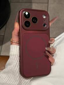 1pc Electroplated Frame Minimalist Transparent Strong Magnetic Phone Case, Compatible With IPhone 18 Pro Max 17 Air 16 15 14 13 12 Pro Plus Max, Supports Wireless Charging, Soft Silicone Back Cover - Burgundy - View 2