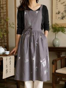 1 buah Celemek Wanita Berkualitas Tinggi dengan Motif Bordir, Tali Pinggang dan Kantong Samping, Cocok untuk Dapur Rumah, Pembersihan Luar Ruangan, Memasak di Pesta, Merangkai Bunga, Melukis, dan Berbagai Penggunaan Sehari-hari, Tahan Lama - MultiWarna - View 5