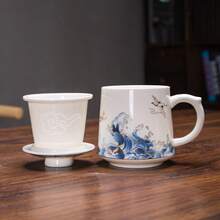 Ceramic Tea Cup With Strainer, Ceramic Coffee Cup, Chinese Style Tea Cup, Large Capacity Insulated Cup, Bulk Purchase Available, Cute Style Tea Infuser Milk Tea Cup, Enamel Cup - Multicolor - View 5