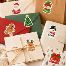 20-200pcs Custom Christmas Name Stickers, Personalized Gingerbread Stocking Tree Gift Labels, Festive Holiday Style, Customized Gift Stickers, Customizable Name Labels, Christmas Gift Wrapping Decor, Holiday Party Favors, Christmas Stickers - Style a - View 5