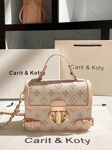 Carit & Koty 1pc Women Top Handle Bag, 2026 New Model, Embossed Hardware Buckle PU Leather Crossbody Bag, Structured Satchel For Daily Leisure Dates Gatherings - Baby Pink - View 13