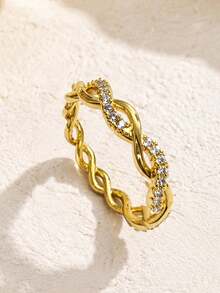 5pcs/Set 18K Gold Plated Women's Sweet Gentle Heart Natural Stone Rings, Autumn/Winter Fashion Accessories - Gold - View 9