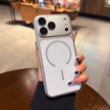 Matte Metallic Magnetic Phone Case, Compatible With Iphone 18 Pro Max 17 16 15 14 13 Pro With Lens Protective Film, Support Wireless Charging, Anti-Fall Protective Case, For Gift Idea For Women Men - Silver - View 4
