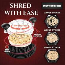 Large Chicken Shredder Tool Twist & Visible Lid Meat Shredder. Heavy Duty Fast Meal Prep Gadget For Chicken Breast & Pulled Pork. Anti-Slip Kitchen Accessory For Tacos, Enchiladas & BBQ. Perfect Cooking Gift For Foodies & Busy Moms. - Multicolor - View 4