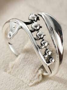 Vintage Elegant Floral Silver Handmade Women's Open Ring, Fashionable Unique Jewelry Accessory - Antique Silver - View 5
