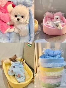 1pc Cute All-Season Pet Bed, Thick Non-Stick Mat, Washable Breathable Cat Bed Dog Bed, Super Soft Lace Edge Cat Bed, Suitable For Cats And Small Dogs Under 6kg - Multicolor - View 6