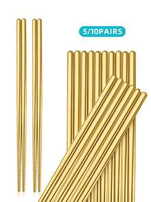 5/10 Pairs Reusable Metal Chopsticks Set, Stainless Steel Non‑Slip Chopsticks, 5 Colors, Dishwasher‑ For Asian Cuisine Home Kitchen Party Use - View 7