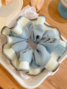 Highly Attractive Striped Ruffle Scrunchie Blue Fresh Hair Tie Ins Sweet Girl Bun Hair Rope - Multicolor - View 4