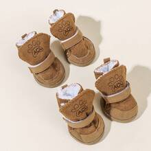 4pcs Plush Leather Small Pet Shoes, Small Pet Warm Fleece Snow Boots, Small Pet Decorative Shoes, Suitable For Indoor And Outdoor Wear For Small To Medium Pets - Multicolor - View 3