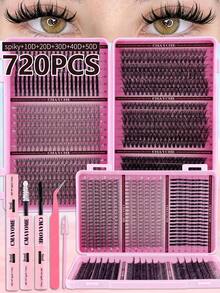 600/684/708/720pcs D-Type Curly Artificial Mink Fur False Eyelashes,Thick And Full,Light And Soft Eyelash Clusters.The False Eyelashes Are Made Of Soft Mixed Materials,Making It Easy To Create A Three-Dimensional Eye Makeup Effect.Halloween,Christmas - Multicolor - View 1