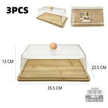 3 Packs Food Serving Platter Set, Natural Bamboo Base Tray With Clear Plastic Dome Lid, Multi‑Shape & Multi‑Size Dust‑Proof Display Stand, Perfect For Cakes, Cookies, Cheese, Fruit And Home Party Food Display - 3-piece Bread Box Set - View 18