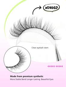 Asiteo 7 Pairs Clear Stem Cat Eye False Eyelashes, Natural Look, Reusable, Lightweight Soft Curly Strip Lashes, Suitable For Women's Daily, Nightclub, Commute Wear - Black - View 2