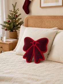 Burgundy Bow Decor Throw Pillow, Sweet Style Ribbon Cushion, Suitable For Sofa Chair Bed, Christmas Holiday Home Decor Accent - Multicolor - View 5