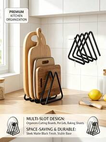 Heavy Duty Metal Cutting Board Rack, Triangular Cutting Board Holder, Baking Sheet Storage Rack, Kitchen Storage Rack For Storing Cutting Boards, Plates And Pot Lids, Space-Saving Cabinet Countertop Organizer, Home Decor, Kitchen Accessories - Multicolor - View 10