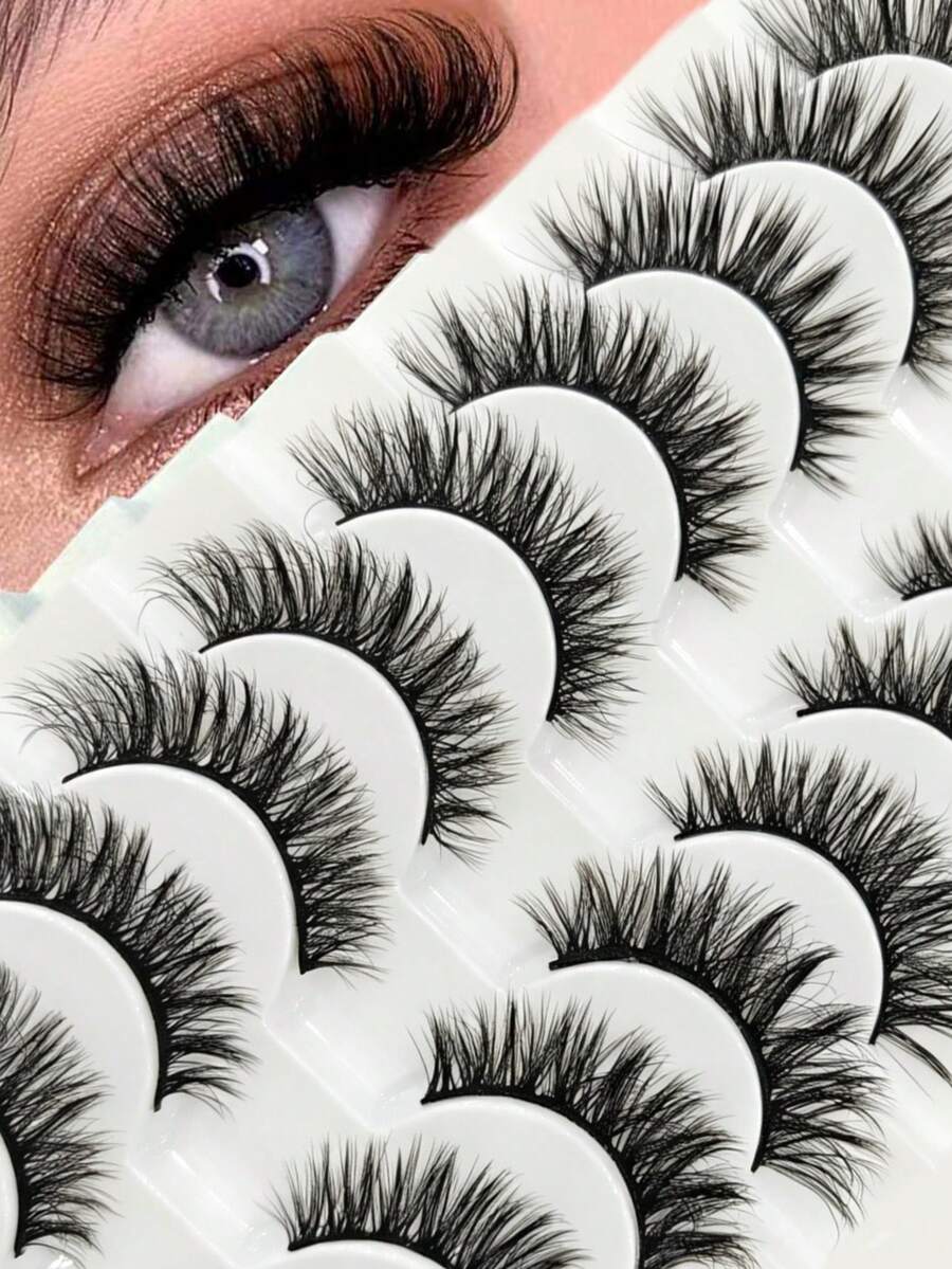10 أزواج جديدة من الرموش الاصطناعية 6D الناعمة، ناعمة وكثيفة، مصنوعة يدويًا، قابلة لإعادة الاستخدام، بأسلوب طبيعي قصير، رموش اصطناعية 3D كثيفة من فرو المنك الاصطناعي، رموش اصطناعية 3D Cilioss - الأسود - مشاهدة 1