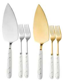 Stainless Steel Cake Serving Set With Marble Pattern Ceramic Handle, Cake Server And Fork, Elegant Baking Pizza Cutter Tool, Suitable For Wedding, Birthday, Party, Christmas, Multi-Functional Kitchen Utensils - Multicolor - View 13