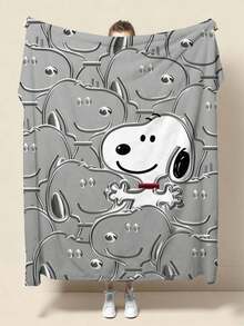 Snoopy Bright Multi-Color Plaid Flannel Blanket, Fun Cartoon Puppy Pattern Printed Soft Throw, Nap Sofa Bed Home Decor - Multiple Styles - View 6