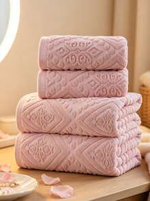 QIBHI 2/4 Packs Cotton Towel Set, Contains 2 Oversize Bath Towels 35x63 Inch, 2 Hand Towels, Ideal Everyday Use, Ultra Soft Compact & Lightweight - Pink - Dusty Pink - View 8