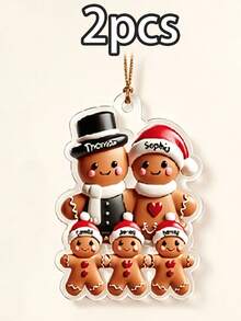 Custom Gingerbread Family Christmas Ornament, Personalized Tree Decor, Festive Holiday Style, Customized 3-8 Names Family Keepsake, Customizable Christmas Hanging Decoration, Family Name Ornament, Christmas Home Decor, Christmas Gift, 2D Flat - Style C - View 13