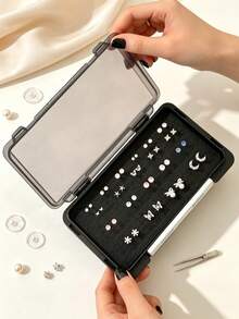1pc Transparent Earring Display Box, Minimalist Nail Art Accessory Storage Box, Dust-Proof Multi-Purpose Nail Art Storage Box, Jewelry Storage Box, Suitable For Travel, Vacation, Daily Vanity And Dorm, Ideal Holiday Birthday Gift For Women And Girls - Black - View 3