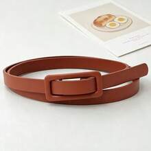 Women Minimalist Solid PU Skinny Waist Belt, Square Punch‑Free Buckle Decor Accessory For Campus Summer Fall Autumn Halloween Daily Outfit Matching - Small Bag Buckle Thin Belt - View 41