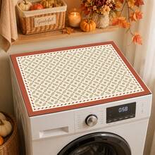 Luckybutterfly 1PC Vintage Geometric Border Washing Machine Top Mat, Non‑Slip Waterproof Washer Dryer Counter Protector Drain Pad, Farmhouse Laundry Room Decor - Multicolor - View 1