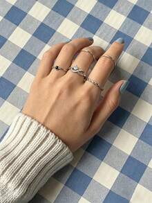 5pcs Cubic Zirconia Inlaid Infinity Symbol Ring Set, Suitable For Women's Dating, Party, Layering, Holiday Gift - Silver - View 1