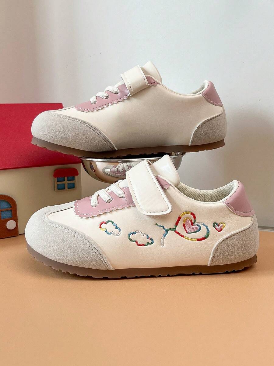 Sepatu Bayi Bordir Awan Hati dengan Pengait dan Perekat, Sol Lembut, Anti Slip, Stabil untuk Balita Belajar Berjalan ke Taman Kanak-Kanak - Grey - View 1
