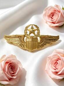 1pc Floral Wreath Star Wing Badge Design Hat Pin, French Luxury Style Brooch, Unisex Elegant Fashion Accessory For Party, Banquet And Daily Wear - Gold - View 6