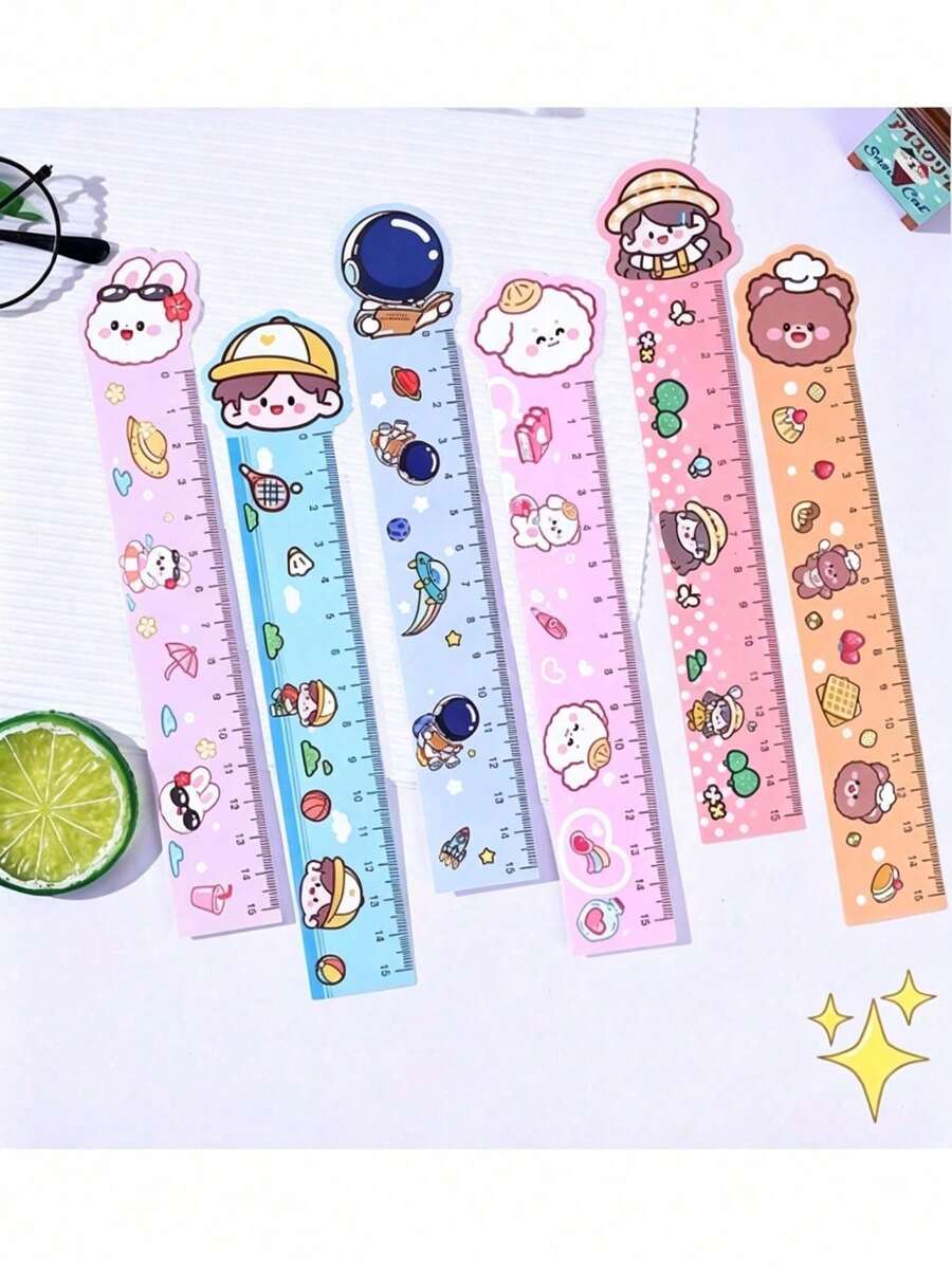 5/10pcs Random Color Cartoon Bookmark Soft Ruler, Student Learning Drawing Measurement Tool, Creative Holiday Gift, Back To School/Halloween/Christmas Essential