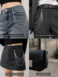 Layered Pant Chain Keychain, Unisex Punk Wallet Chain, Hip Hop Jeans Keychain, Halloween Accessory - Silver - View 3
