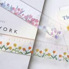 1pc Korean Ins Style Oil Painting Cute Floral Acrylic Ruler, Student Office Drawing Measurement Straight Ruler Cartoon Stationery, Back To School Essential, Office And Learning Supplies - A - View 2