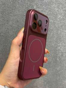 1pc Electroplated Frame Minimalist Transparent Strong Magnetic Phone Case, Compatible With IPhone 18 Pro Max 17 Air 16 15 14 13 12 Pro Plus Max, Supports Wireless Charging, Soft Silicone Back Cover - Burgundy - View 3