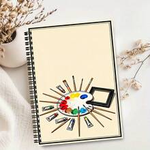 A5 Spiral Notebook, 100 Pages, 50 Sheets, 2D Flat Vintage Art Print, Cover With Artist Palette, Paintbrush And Paint Tube Pattern, Bound Notebook, Back To School Supplies, Art Lover Aesthetic Stationery - A-multicolor - View 6