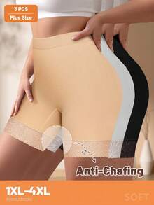 MIOTAN 3pcs Women Plus Size Mid-High Waist Panties Safety Shorts Comfortable Lace Patchwork Soft Minimalist - Multicolor - View 2