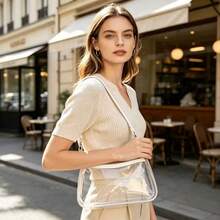 1pc - Transparent No Print - PVC Material - Portable Storage - Zipper Closure - Minimalist - Underarm Shoulder Bag - Daily Outing, Party, Commute Use - White - View 1