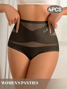 MIOTAN 4pcs Women's High Waist Panties Triangle Briefs, Crisscross Straps, Body-Hugging, Tummy Control - Multicolor - View 4