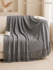 1PC Personalized Custom Name Embroidered Diamond Knit Throw Blanket With Tassel Fringe, 4 Colors Optional, Decorative Piece For Sofa Armchair Living Room, Ideal Holiday Birthday Gift For Family Members - Multicolor - View 10