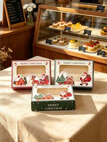 6pcs/12pcs/24pcs Christmas Window Gift Boxes, Santa Claus Pattern Paper Boxes, Holiday Favor Packaging Boxes, Suitable For Cookies, Snowflake Crisps, Nougat, Candy, Baking Gifts - View 1