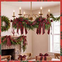 1 Set DIY Christmas Chandelier Garland Decorations Included Artificial Pine Garlands And Green Red Plaid Ribbons Xmas Dining Room Table Decoration For Christmas Theme Holiday Party Backdrop Centerpiece - Decorative Pendant - View 7