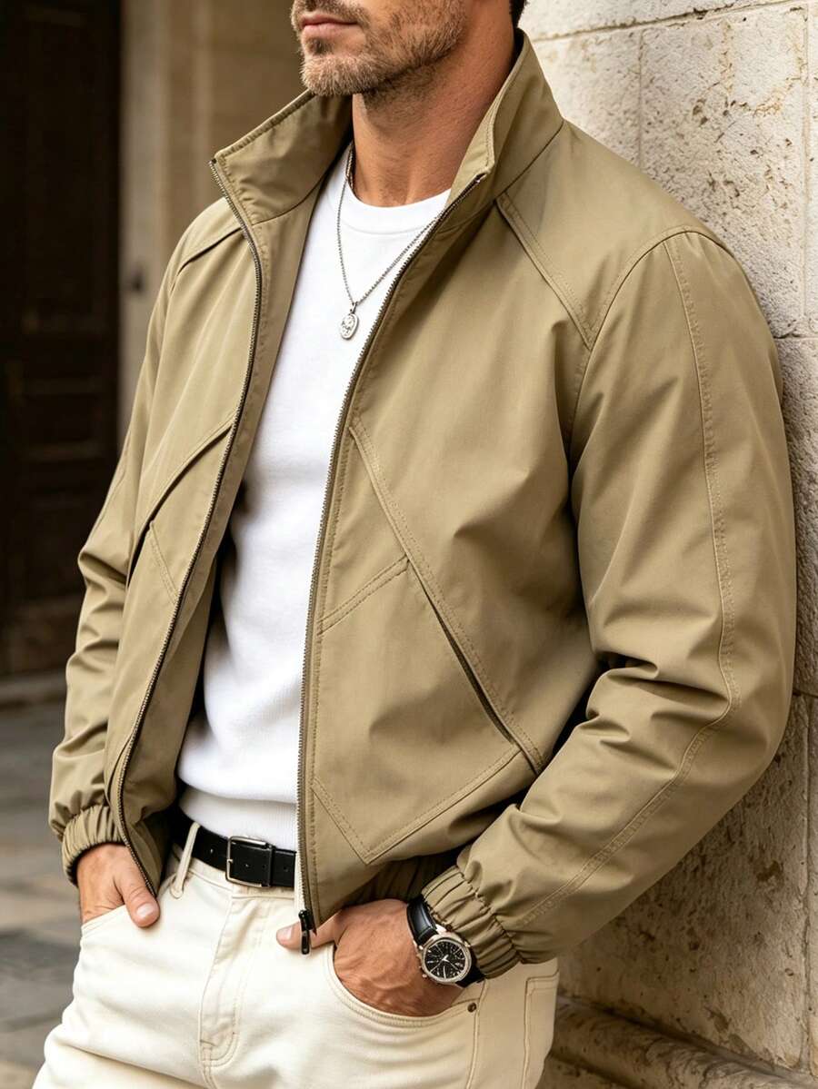 Men's New Autumn/Winter Fashion Casual Fitted Khaki Jacket, Suitable For Daily Commute, Vacation, Gift For Husband/Boyfriend - Khaki - View 1