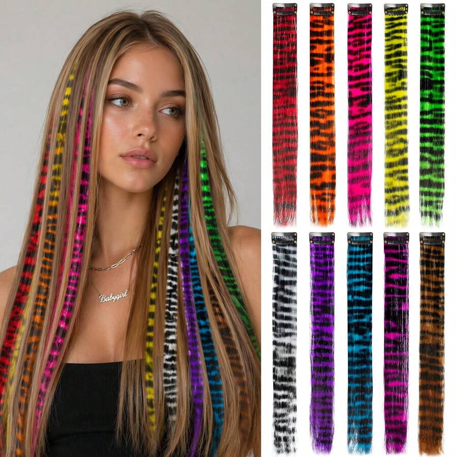 1 buah Ekstensi Rambut Motif Leopard Warna Campuran, Gaya Jalanan Y2K, Ekstensi Rambut Tanpa Sambungan Satu Bagian, Sutra Warna-warni Motif Leopard, Ekstensi Rambut Jambang Warna-warni dan Rambut Bulu, Ekstensi Rambut Gantung Telinga Warna-warni, Ekstensi Rambut Satu Bagian Motif Leopard dengan Sorotan Warna-warni, Ekstensi Rambut Alami Tak Terlihat dan Realistis - Motif macan tutul - View 1