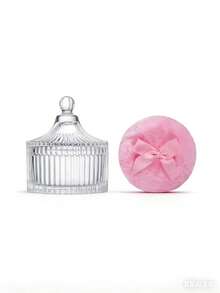 Transparent Ribbed Glass Makeup Jar With Lid & Fluffy Powder Puff, Victorian Style Luxury Makeup & Jewelry Storage Box, Elegant Bathroom Decor, Ribbed Decorative Powder Jar, Classic Makeup Jar, Essential For Vanity, Ideal Makeup Storage Gift For Women, Powder Puff Jar - Clear - View 19