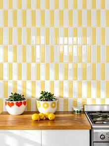 WoStick 1/10/20pcs 3D Subway Tile Self-Adhesive Backsplash Stickers, Glossy Cream Yellow Self-Adhesive Wall Tiles, Waterproof Removable, Suitable For Kitchen Bathroom Rental Home Decor - Cream Yellow Long Strip - View 8