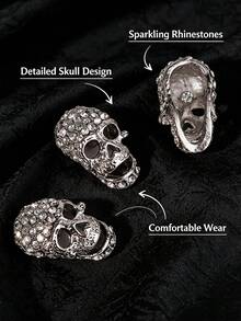 3pcs Rhinestone Skull Dreadlock Hair Beads Gothic Halloween Braid Hair Clips Punk Hair Accessories For Women - Silver - View 4