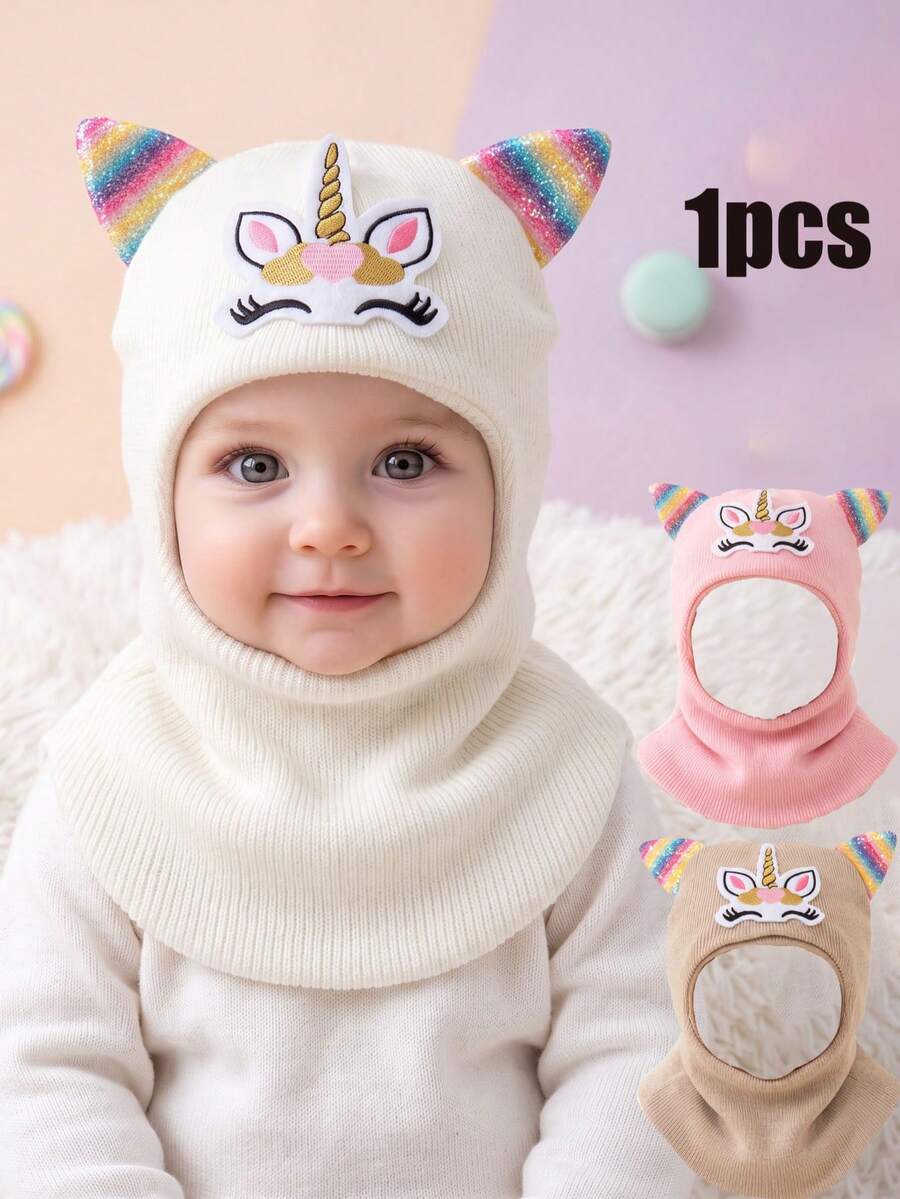 1PC 6-30M Girls Knitted Balaclava Hat With Sequin Ears, Unicorn Cartoon ...