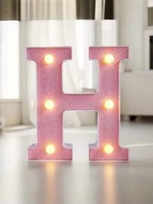 1pc Pink Sequin Glowing Letter/Number Desktop Decorative Night Light, Romantic Proposal Birthday Party Atmosphere Light, Guide Light - Q2-pink Letter Light - View 24